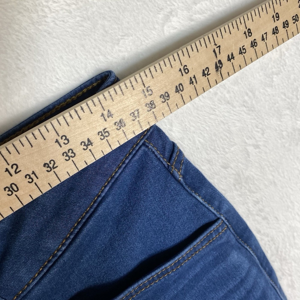 Wide Leg Trouser Jeans High Rise Dark Wash Stretch Denim Patch Pockets Sz 8 Boho - Picture 4 of 15